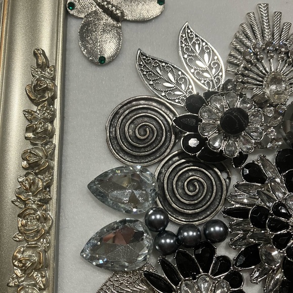 HANDMADE JEWELRY ART COLLAGE IN BLACK/WHITE/SILVER. OOAK 💝 HANDMADE - Picture 12 of 15